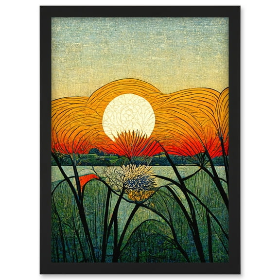 Vibrant Sunset Flower Meadow W Morris Style Artwork Framed Wall Art Print A4