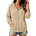 thumbnail image 2 of Guluxicc Hooded Sweatshirts for Women Full Zipper Drawstring Ribbed Long Sleeve Solid Hoodies for Everyday Fall Winter, 2 of 9