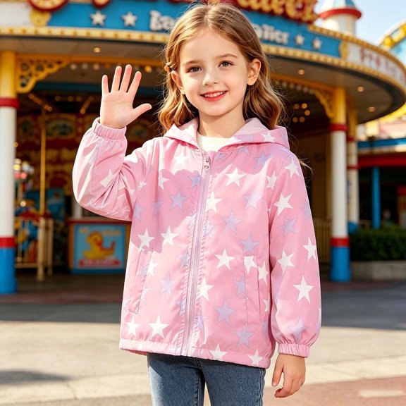 YUANxueke Girls Zip Up Hoodies Long Sleeve Printed Jacket with Pockets Casual Fashion Outdoor Windbreaker for 12M-7Y