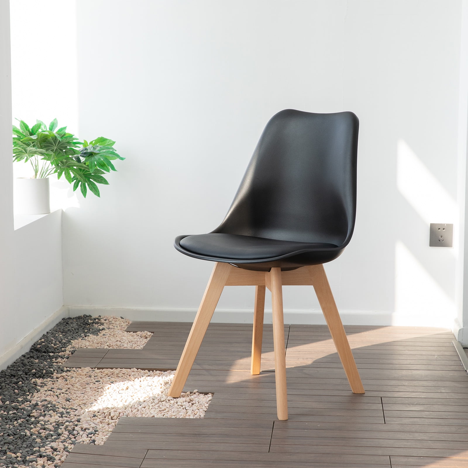 JOINSUN Set of 4 Dining Chairs with Comfortable PU Leather Cushions and Sturdy Wooden Legs, Black
