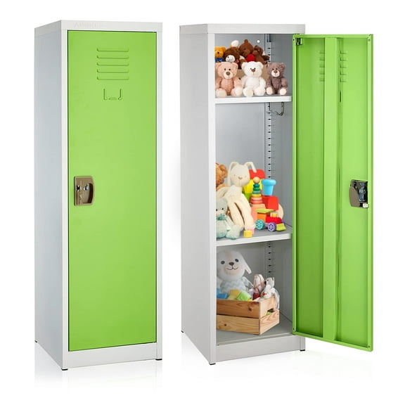 AdirOffice Kids Steel Metal Storage Locker - for Home & School - with Key & Hanging Rods (48 in, Green)
