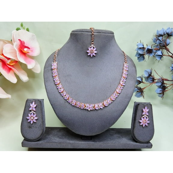 Parshwa Creations Exquisite Indian Bollywood Wedding & Party Wear Rose Gold Plated Women's Kundan Jewelry Choker Necklace Set