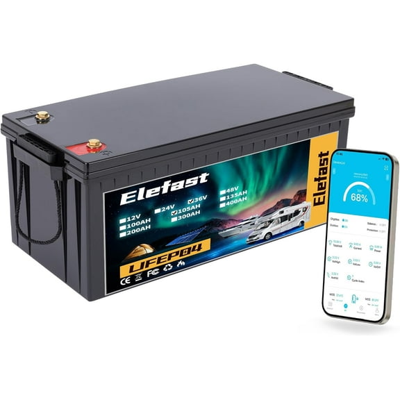 36V Lithium Golf Cart Battery 105ah Lifepo4 Battery 100ah Built-in Bluetooth and 200A BMS,Up to 6000 Deep Cycle Battery,Perfect for Golf Carts,Trolling Motor,Club Car,Marine
