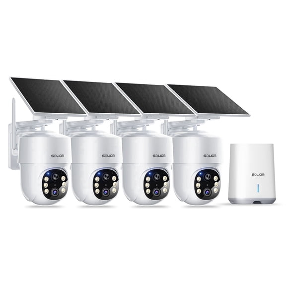 Soliom 5MP Wireless Outdoor Solar Camera (4-Pack) – No Subscription, Auto Tracking, Pan & Tilt, 3K Color Night Vision, Works with 2.4G/5G Routers