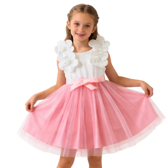 Lutiedan Girls Dresses Summer Sleeveless Lace Mesh Tutu Romper Dress Layer Birthday Party Princess Tulle Dress with Bowknot