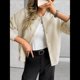 thumbnail image 4 of Chaqueta Corta de Piel Sintética para Mujer, Otoño-Invierno, con Cremallera y Bolsillos. Abrigos con Bolsillo. Marrón XL, 4 of 7