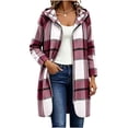 thumbnail image 2 of Gamivast Hooded Shacket for Women Plaid Flannel Long Sleeve Full Zip up Checkered Long Jacket Casual Lightweight Outerwear Fall Winter Essential Everyday Outfits Purple XXL, 2 of 7
