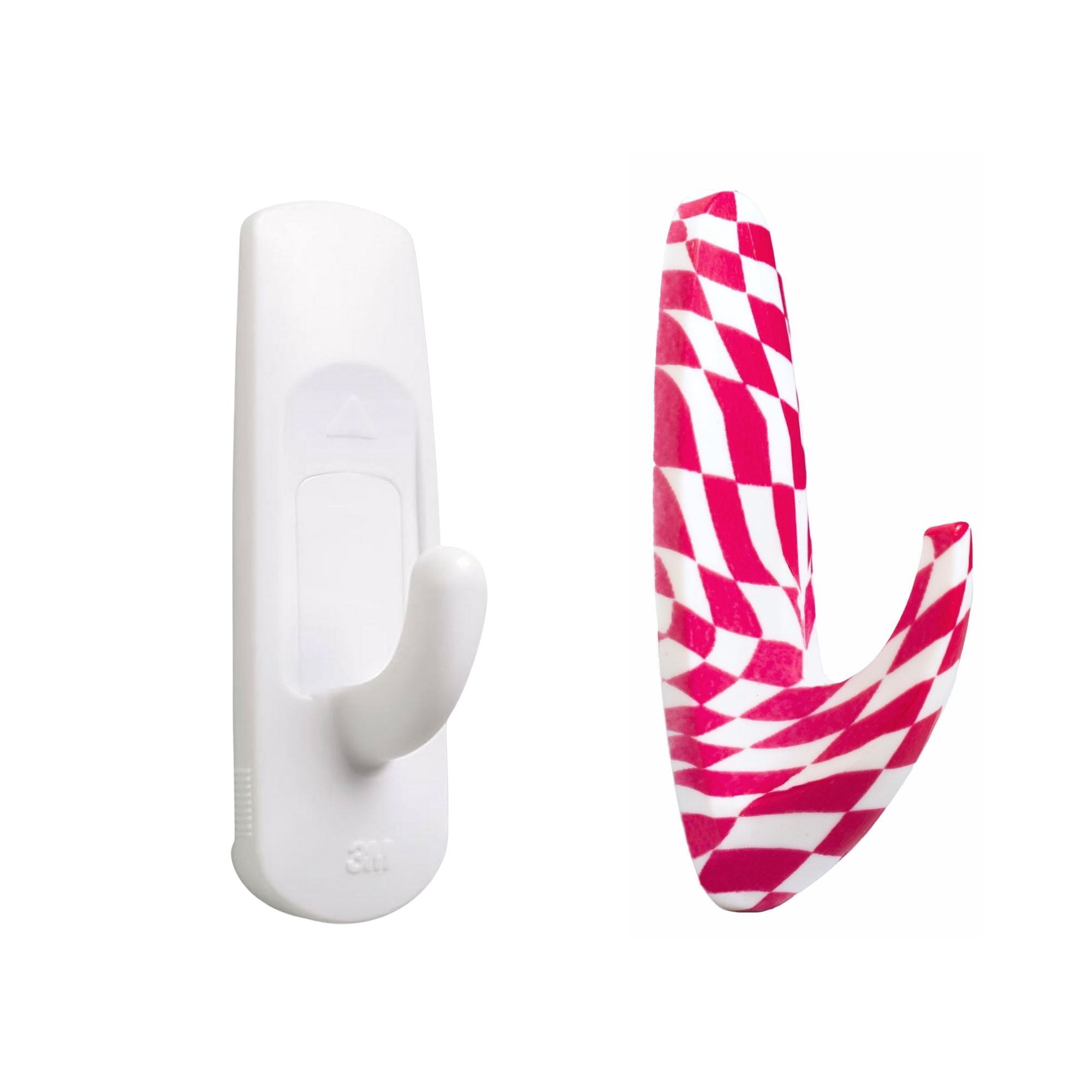 CharCharms Pink Checker Wall Hooks 3-Pack | Stick On Adhesive Decorative Hooks for Damage Free Hanging | Removable Wall Hooks for Dorm Rooms | Keys, Hats, Bags | Hold 3 lbs Each