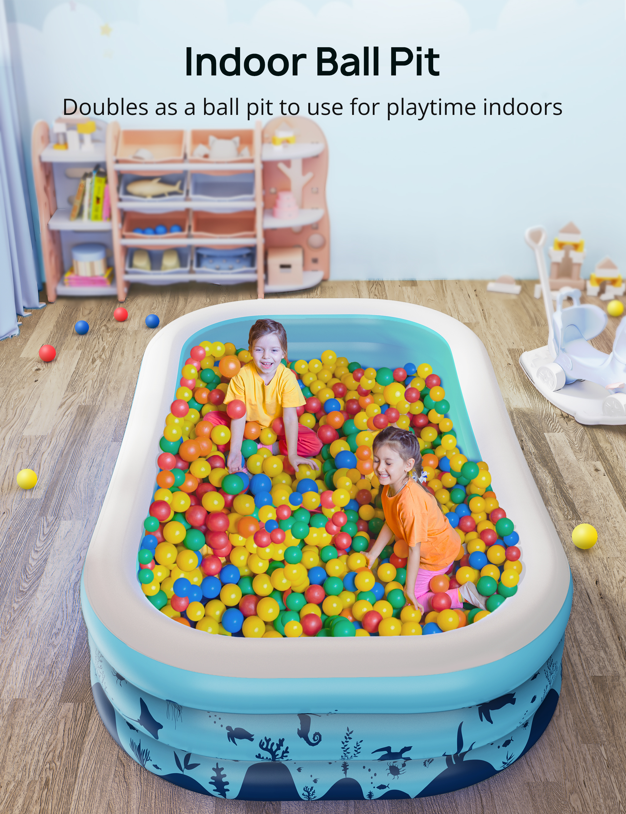 Inflatable Pool, 118'' x 72'' x 20'' Inflatable Swimming Pool for Summer Water Party BPA-Free Above Ground Blow up Kiddie Pool Ball/Sand Pit,Backyard Outdoor Indoor Age 3+, Rectangle