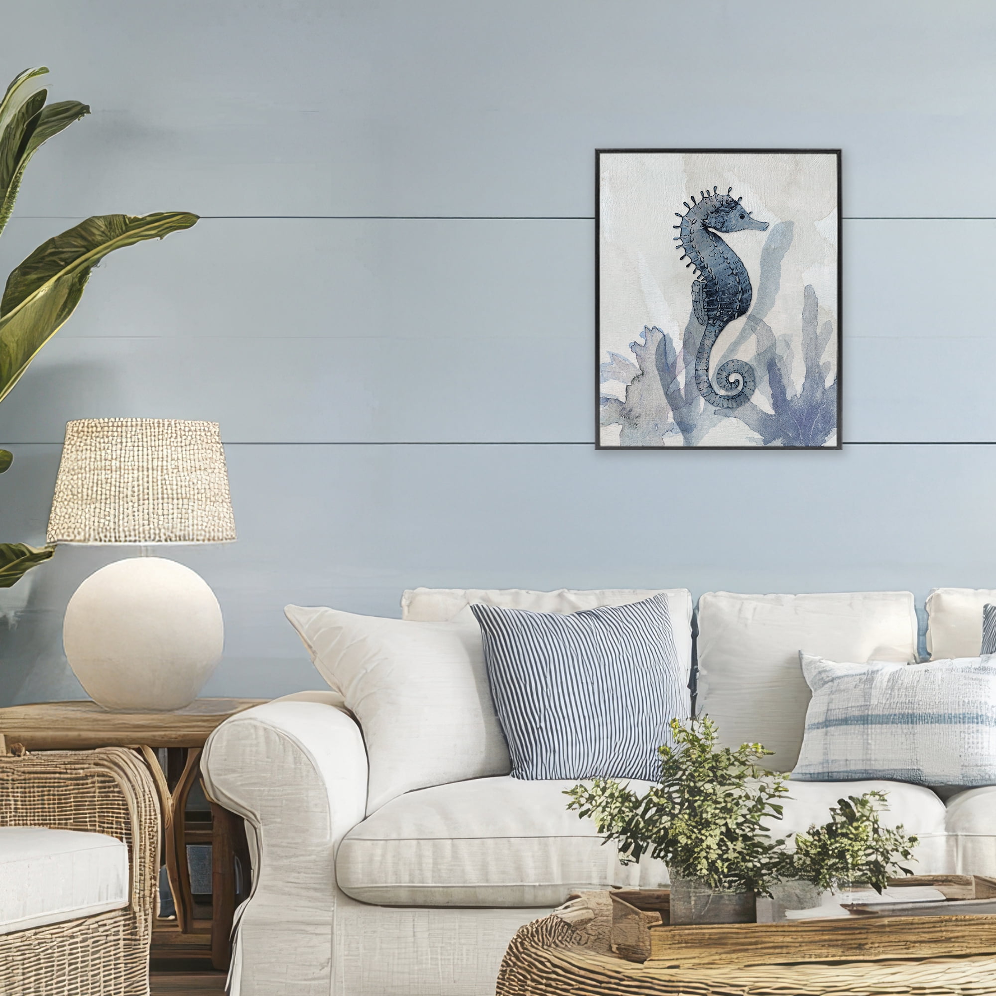 Stupell Industries Seahorse & Seaweed Impressions Black Framed Giclee Art, design by Susan Jill