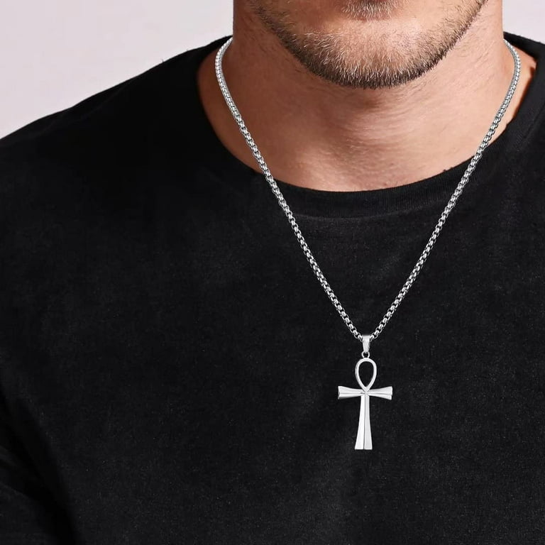 Mens silver cross necklace 18 inch deals