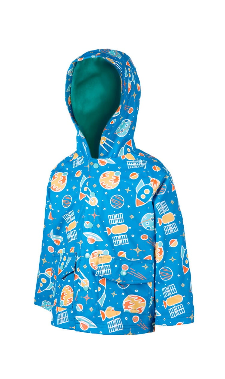 D C.Supernice Kids Rainwear Waterproof Jacket Children Space Rocket Printed Style Hooded Raincoat with Portable Storage Bag
