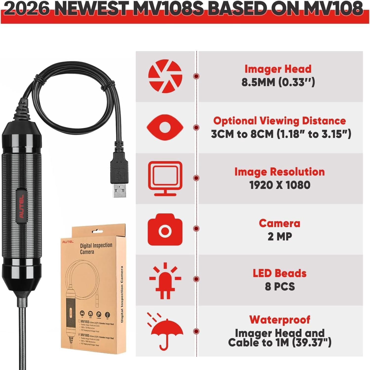 Autel MaxiVideo MV108S Digital Inspection Endoscope Camera For Maxisys MS908P