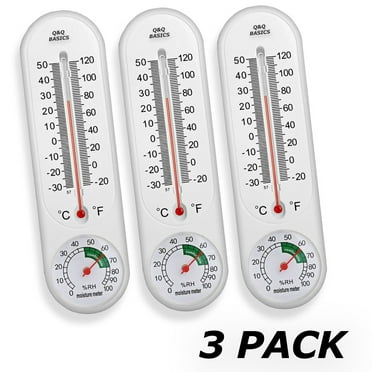 Q&Q BASICS Outdoor Thermometer, Analog Wall Thermometer for House - Indoor/Outdoor Mount, Ideal for Garden, Greenhouse - Home Humidity Meter, Hygrometer, Fahrenheit, Celsius (3 Pack)