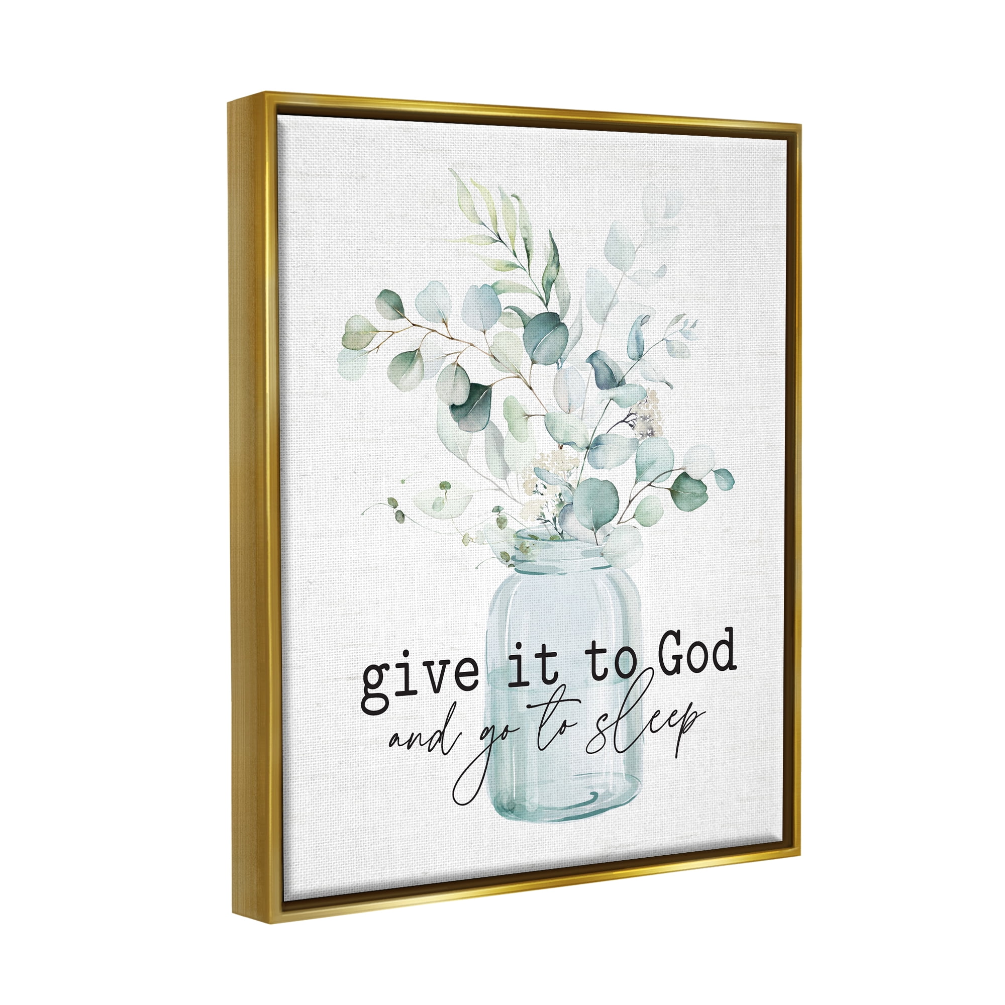 Stupell Industries Give It To God Varied Botanical Plants Bouquet Graphic Art Metallic Gold Floating Framed Canvas Print Wall Art, Design by Lettered and Lined
