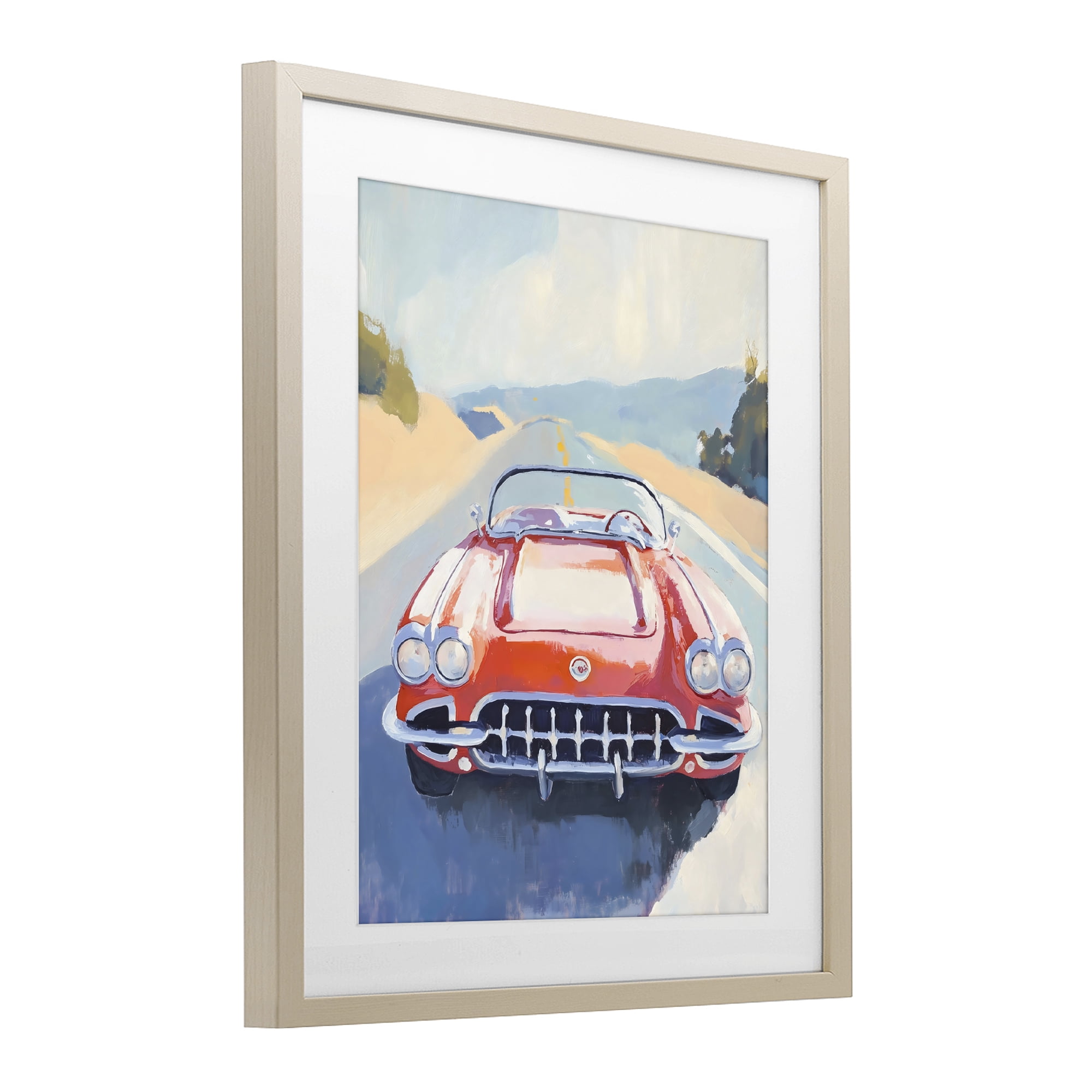 Stupell Industries Red Sports Car on Journey Birch Framed Print Under Glass, design by The Prints Vibe