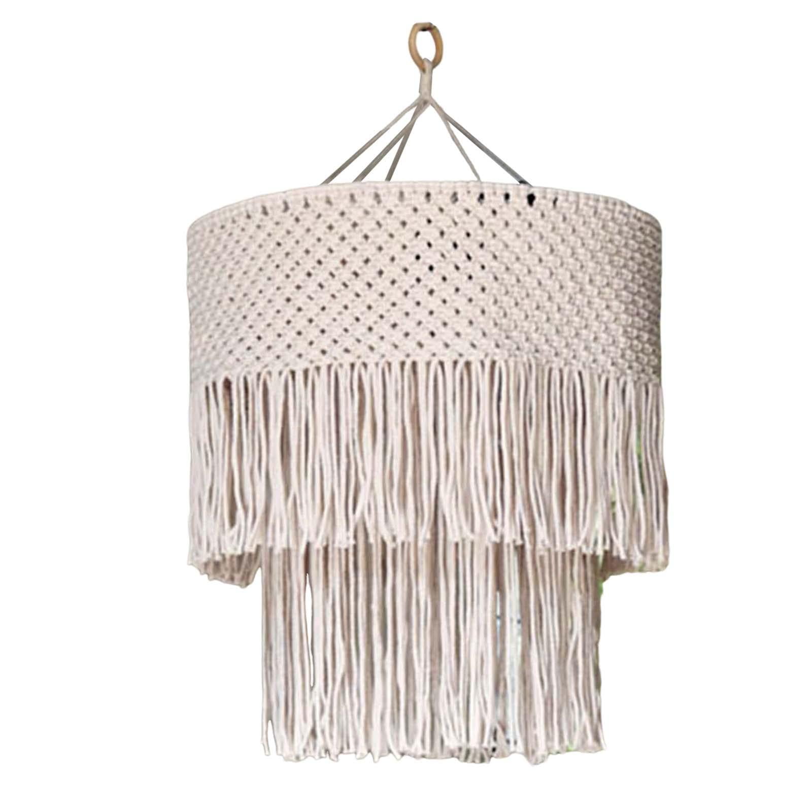 Macrame Lamp Shade Tassel Lamp Shade Light Cover Hand Woven Bohemian Boho Nordic Pendant Light Shade Only Lampshade for Home Bedroom Office 35cmx45cm