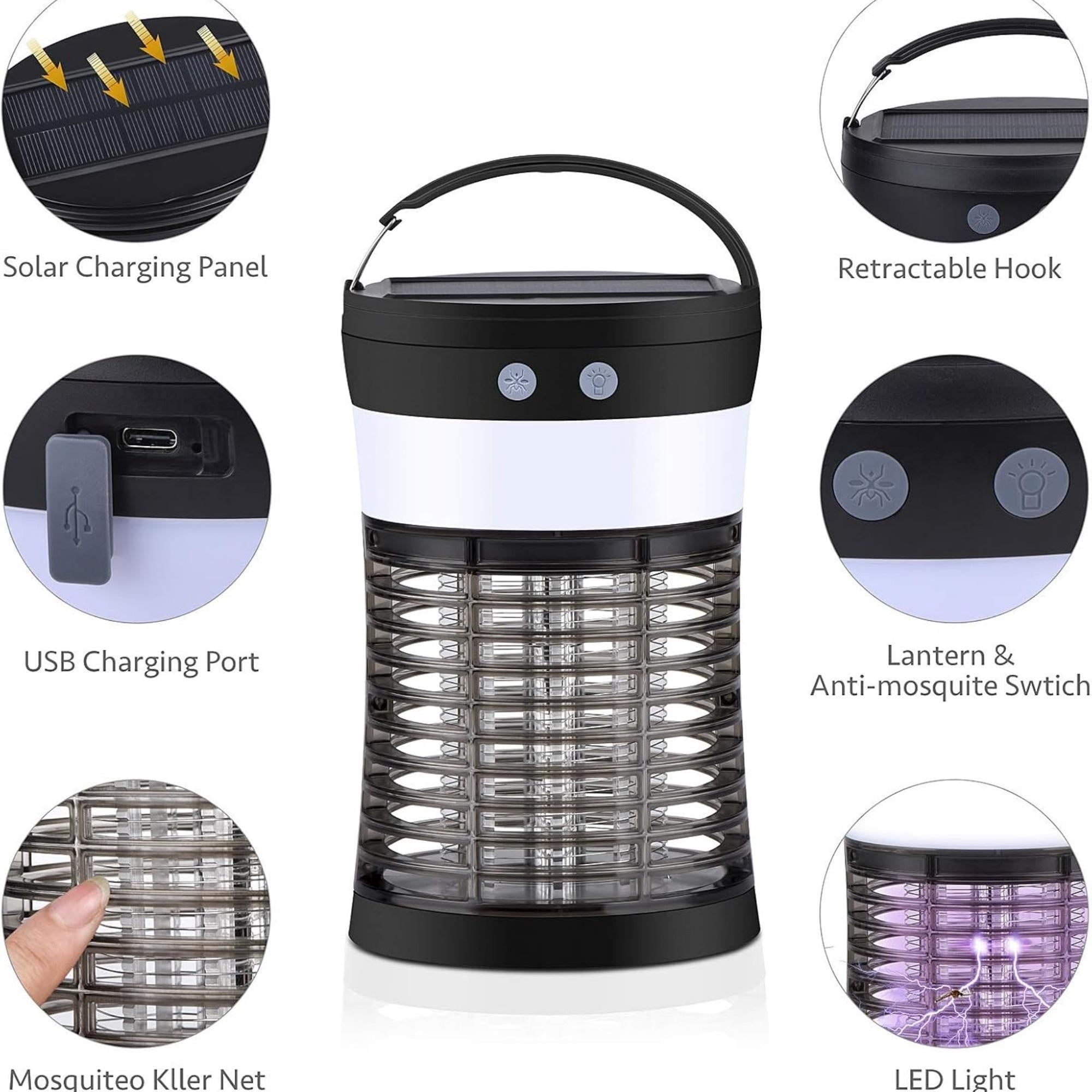 Solar Bug Zapper, 3000V Electric Mosquito Killer, IP66 Waterproof Rechargeable 3-in-1 Fly Trap Outdoor Indoor