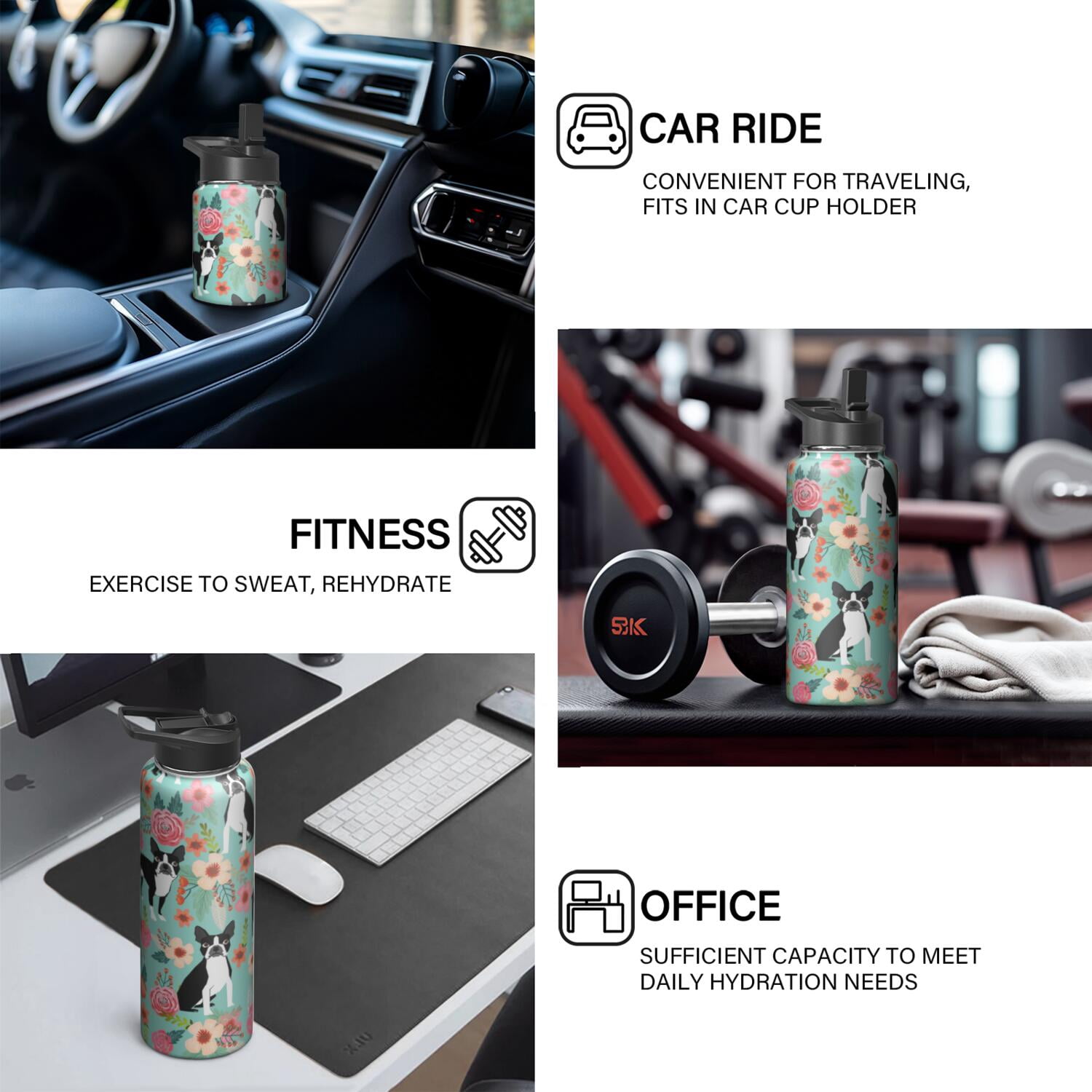 Dog Pattern Insulated Water Bottle - 18/8 Stainless Steel with Paw Print Design, 360° Leakproof Seal & Copper Layer for 24hr Temperature Retention