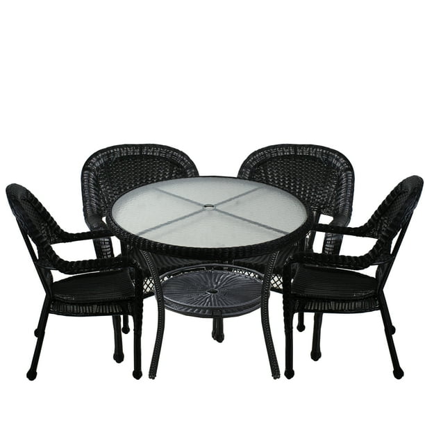 5pc Black Resin Wicker Patio Dining Set Table and 4 Chairs 39