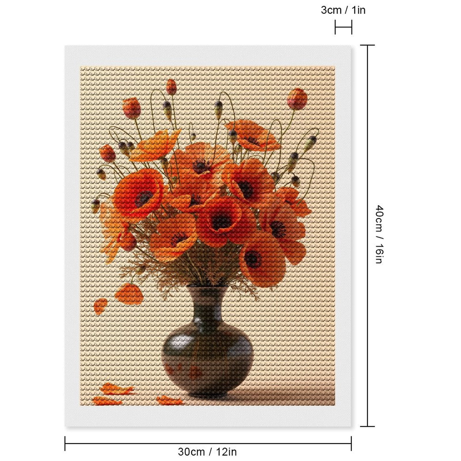 Diamond Art Kits for Adults, Bright Orange Poppies In Vase 5D Diamond Painting Kits for Adults Beginners, DIY Full Drill Diamond Painting, Gem Art and Crafts 12x16