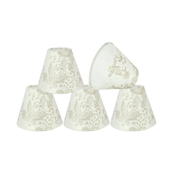 Aspen Creative 32124-5 Small Hardback Empire Shape Chandelier Clip-On Lamp Shade Set (5 Pack), Transitional Design in Off White, 6" bottom width (3" x 6" x 5")