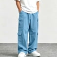 thumbnail image 2 of Boys Wide Leg Cargo Pants, Children Elastic Waist Casual Trousers with Cargo Pockets for Kids Hiking Outdoor Daily Activities Pants Blue 9-10T, 2 of 8