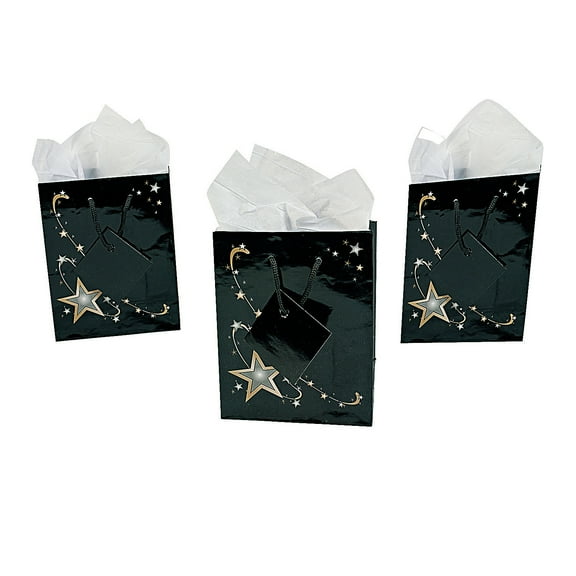 Fun Express - Small Gold Star Gift Bag - Party Supplies - Bags - Paper Gift W & Handles - 12 Pieces