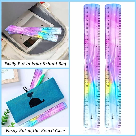 1pcs Flexible Rulers, 12 inch/30 cm Bendable Rulers Soft Plastic Bendy Ruler Bulk Gradient Colorful Flex Ruler Set with Inches and Metric for Classroom Office Classroom Must Haves