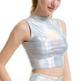 thumbnail image 3 of Kaerm Women's Stretchy Sleeveless Party Liquid Shiny Metallic Holographic Club Crop Tank Top Silver B XXL, 3 of 6