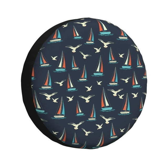 Bingfone Voilier et Mouette pour Pneu de Rechange Protecteurs de Roues Universels Résistants aux Intempéries pour Remorque de Voyage RV SUV Camion-16 Pouces