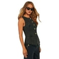thumbnail image 2 of Womens Button Down Vest Tops Sleeveless Fitted Jean Tank Tops Summer Casual Waistcoat Black vest M, 2 of 9