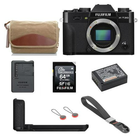 Fujifilm X-T20 24.3MP Mirrorless Digital Camera Body, Black - Bundle With F-5XB Shoulder & Belt Canvas Camera Bag, Fujifilm Metal Hand Grip, (Best Fujifilm Camera 2019)