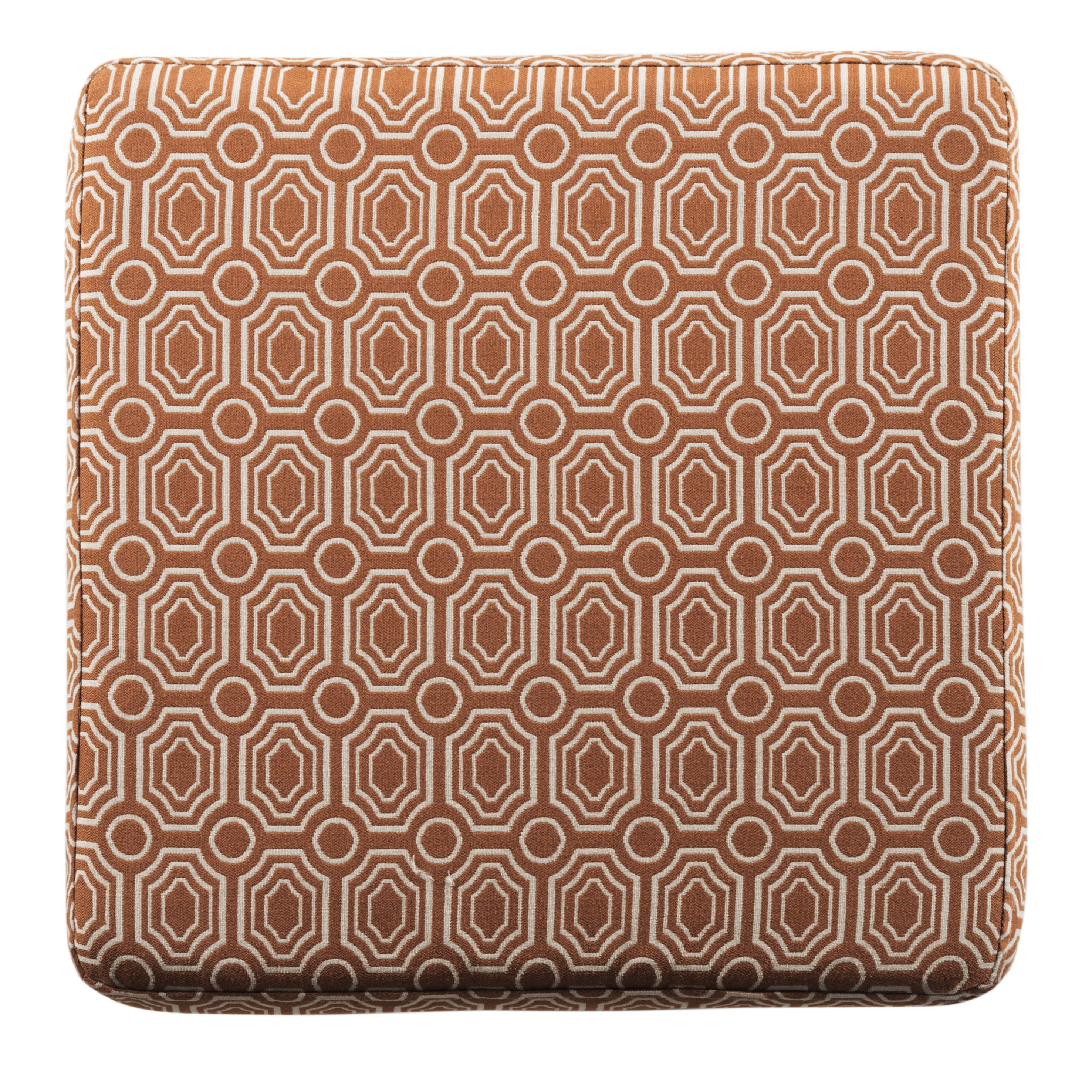 Geometric Patterned Square Wooden Ottoman with Lift Off Lid Storage Orange and Cream - Saltoro Sherpi