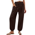 thumbnail image 3 of Hurxie Womens Baggy Wide Leg Pants Casual Elastic Waisted Palazzo Harem Pants with Pockets Brown,XL, 3 of 8