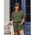 thumbnail image 5 of Wrongduck Women's Elegant Ribbed Romper 2026 Short Sleeve Loose Fit Jumpsuit with Keyhole Back and Pockets Vacation Beach One Piece Outfit, 5 of 13