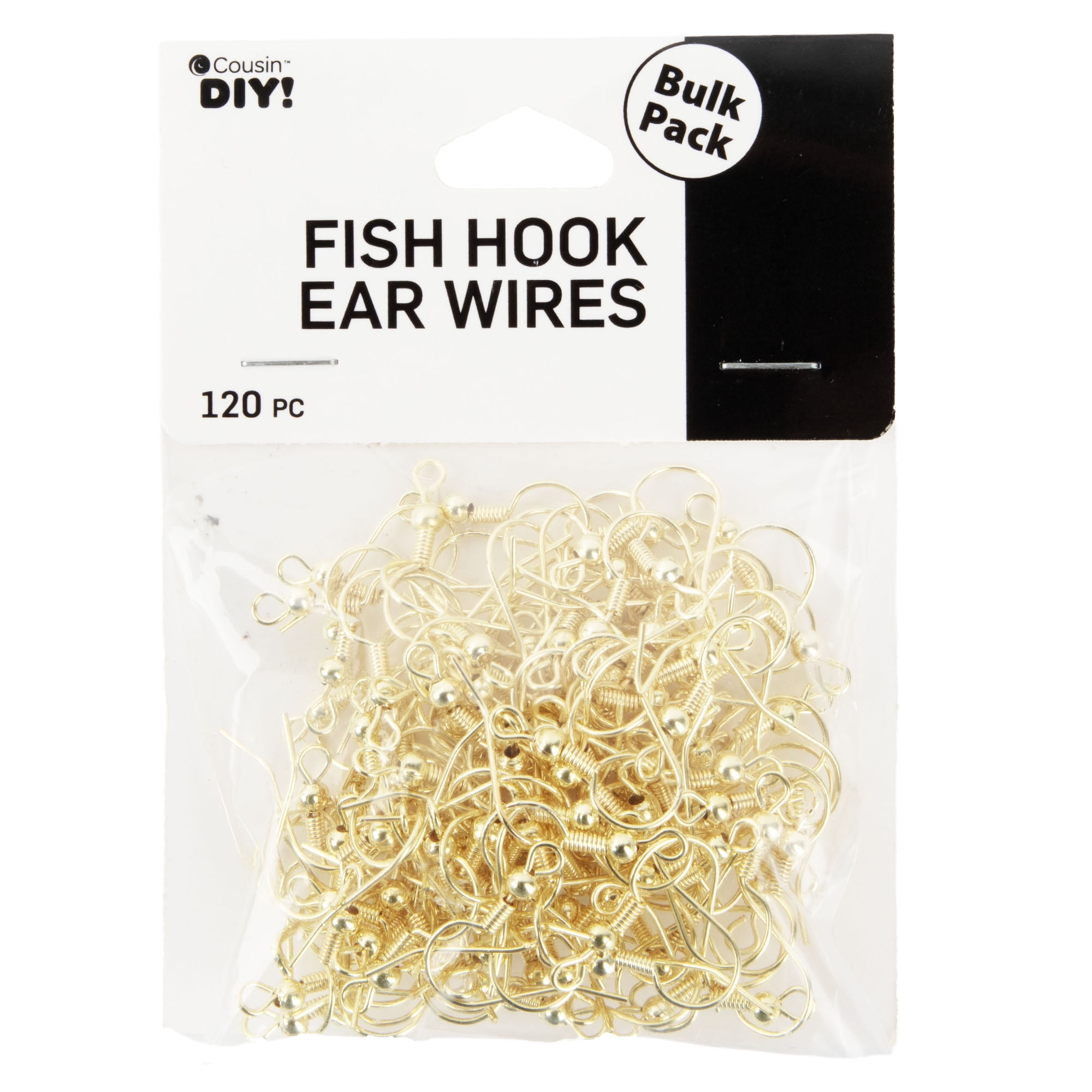 Cousin DIY Gold Fishhook Ear Wire Bulk Findings Pack, 18mm x 18mm - 120 Pc.  for Adults 