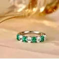 thumbnail image 3 of 14K White Gold Plated 2Ct Oval Cut Simulated Green Emerald Engagement Women's Band Ring, 3 of 4