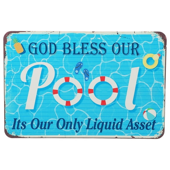 1Pcs Waterproof Sky-Blue Iron Swimming Pool Sign for Pool Wall Decor with Rectangle Shape 11.8X7.9X0.04In