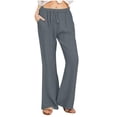 thumbnail image 1 of Pantalones de lino acampanados de cintura alta para mujer - Poliéster, corte holgado, informal de verano, 1 of 5
