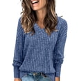 thumbnail image 2 of Ladies Sweaters V Neck Ribbed Knit Long Sleeve Loose Fit Soft Lightweight Pullover Tops Cozy Fall Winter Basic Sweater for Women Trendy Casual Clothes, 2 of 6