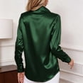 thumbnail image 4 of ClodeEU Women's Satin V Neck Long Sleeve Button Down Blouse,Casual Loose Fit Office Shirt Top Green,Women's Plus XL, 4 of 5
