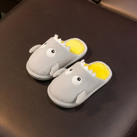 

Dyfzdhu Cute Autumn Winter Boys Girls Slippers Flat Bottom Lightweight Soft Comfortable Warm Solid Color Cartoon Monster