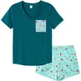 thumbnail image 1 of Pyjama d'Été pour Femmes 2 Pcs Mignon Chat, Imprimé Vert, 1 of 5