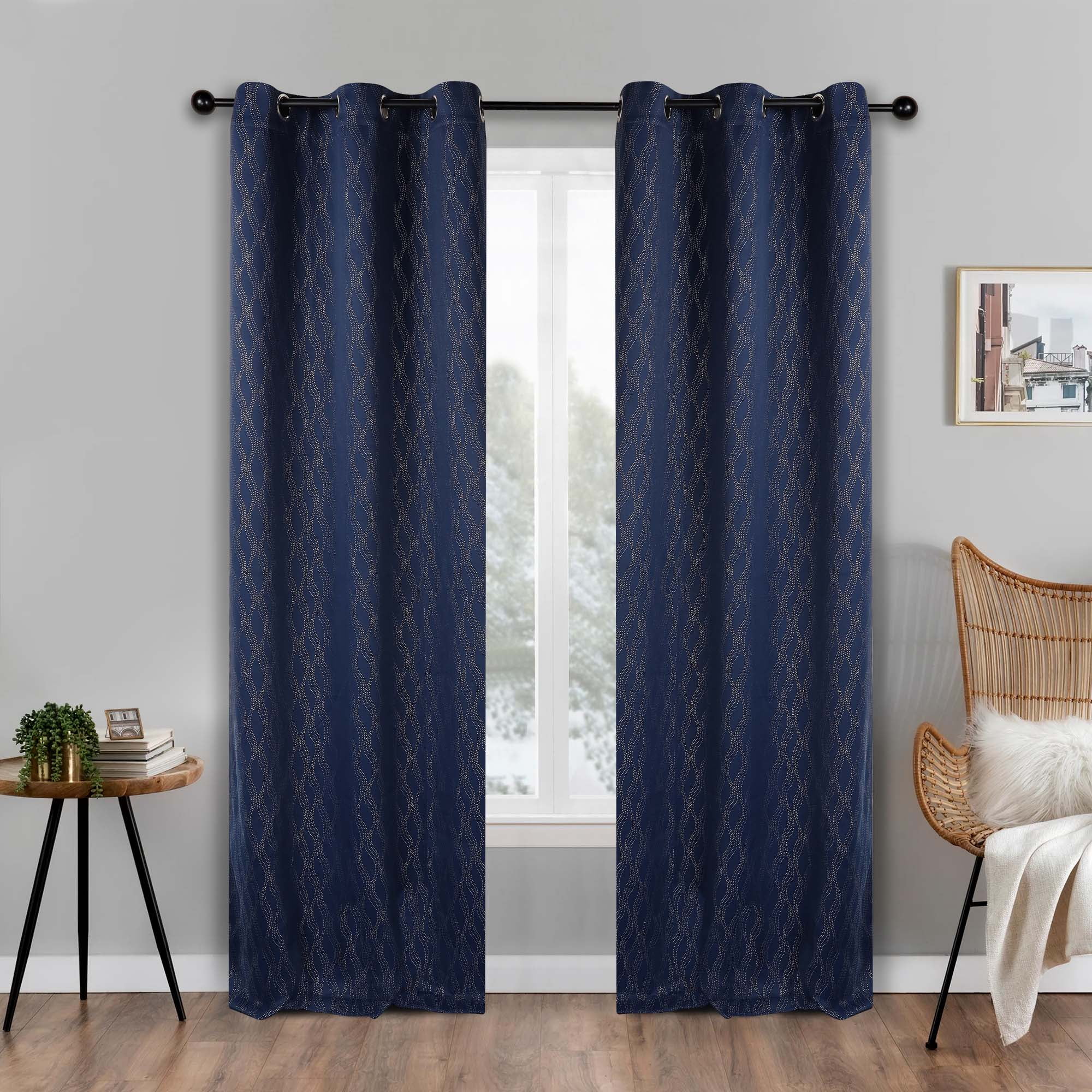 Superior Zuri Blackout Curtains, Grommet Header, Set of 2, 42" X 108", Navy Blue