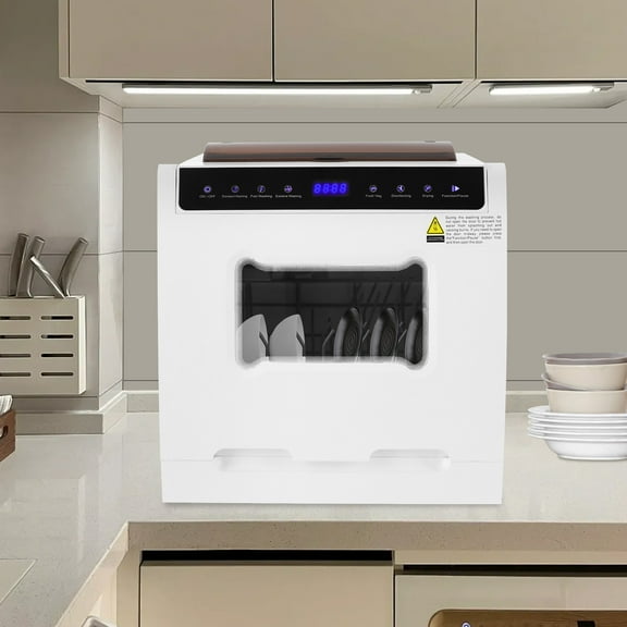 Mini Dishwasher, 360° Dual Spray Arms with 52dB Quiet Operation, Includes Knife Disinfection Box, Perfect for Boats and Campers