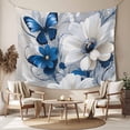 thumbnail image 2 of White Blue Flowers Tapestry for Bedroom Wall Hanging Tapestry, Modern Elegance Butterfly Floral Ceiling Backdrop Tapestries Poster Blanket Wall Decor for Teens Room Living Room Dorm 39" x 59", 2 of 8