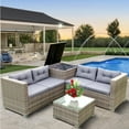 thumbnail image 3 of SEGMART Patio Rattan Sectional Couch Set, 4 Piece Outdoor Wicker Furniture Set, Elegant Cushioned Sofa Set, Conversation Chair Set with Storage Box & Table for Backyard, Lawn, Poolside, B896, 3 of 11