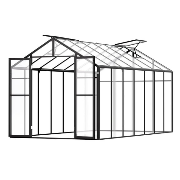 KFFKFF Polycarbonate Conservatory, 8 x 14 Ft, Exterior Plant House with Dual Ventilation Openings, Gazebo-Inspired Design with Swing Door, Aluminum Spacious Stroll-in Horticulture Set