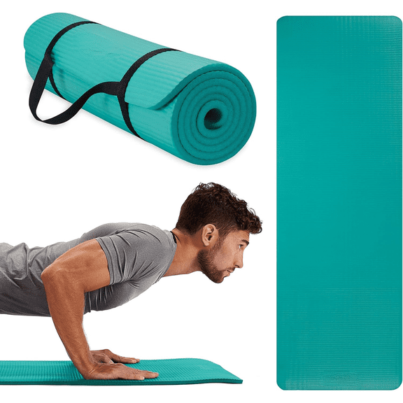 Essentials Thick Yoga Mat Fitness & Exercise Mat with Easy-Cinch Carrier Strap,72"L X 24"W X 2/5 Thick, 10mm-Teal